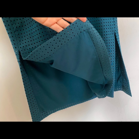 J. Crew Teal Green Perforated Laser Cut Diamonds Draped Slit Midi Dress - Picture 5 of 6